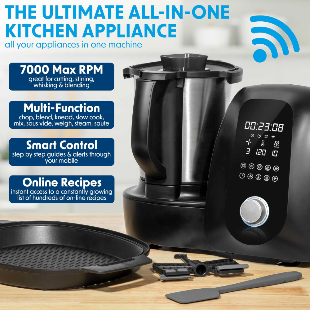 Baridi DH163 All in One Smart Thermal Cooker with 18 Preset Functions, App Guided Recipes, 2 Litre Capacity, Black