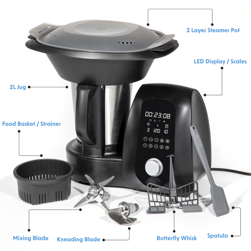 Baridi DH163 All in One Smart Thermal Cooker with 18 Preset Functions, App Guided Recipes, 2 Litre Capacity, Black