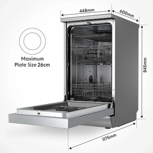 Baridi DH166 DH267 Slimline Freestanding Dishwasher 45cm, 10 Place Settings, 8 Programmes
