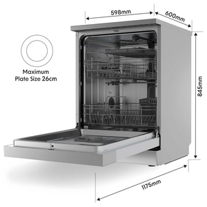 Baridi DH167 Freestanding Dishwasher 60cm, 14 Place Settings, 8 Programmes, Silver