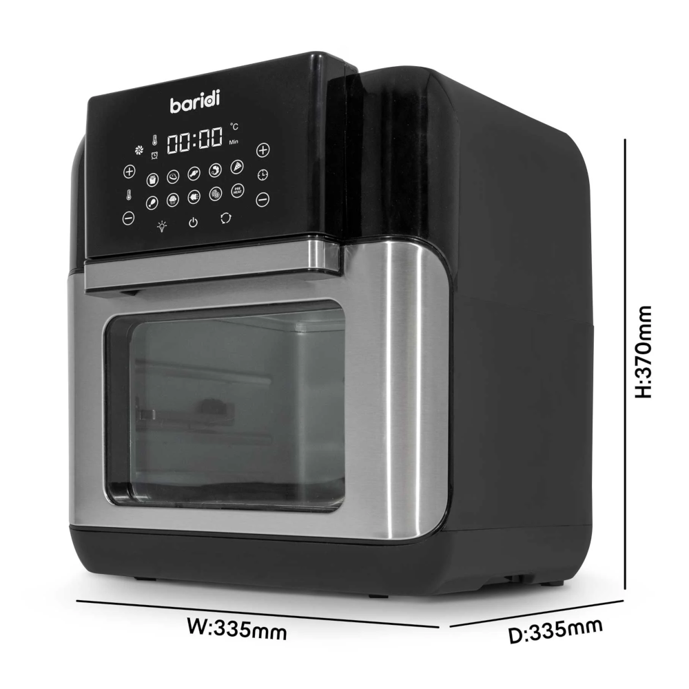 Baridi DH170 Air Fryer and Rotisserie Combi with Touch Controls, 12 Litre Capacity, 10 Preset Functions, Black Silver