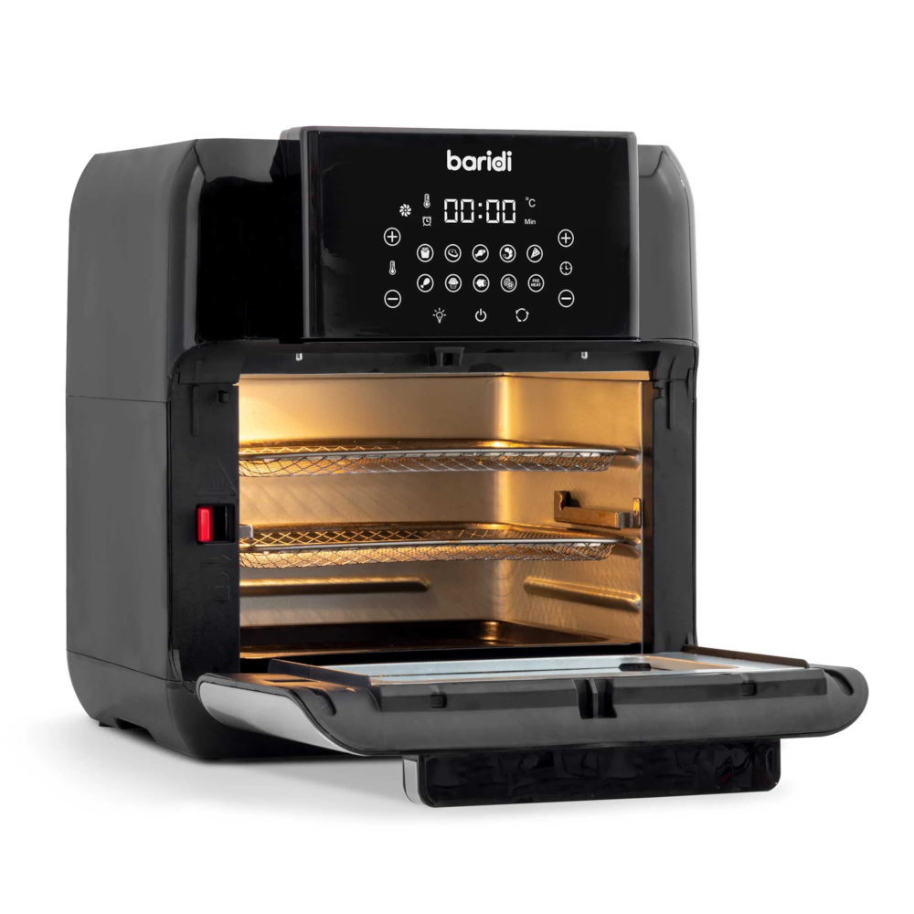 Baridi DH170 Air Fryer and Rotisserie Combi with Touch Controls, 12 Litre Capacity, 10 Preset Functions, Black Silver
