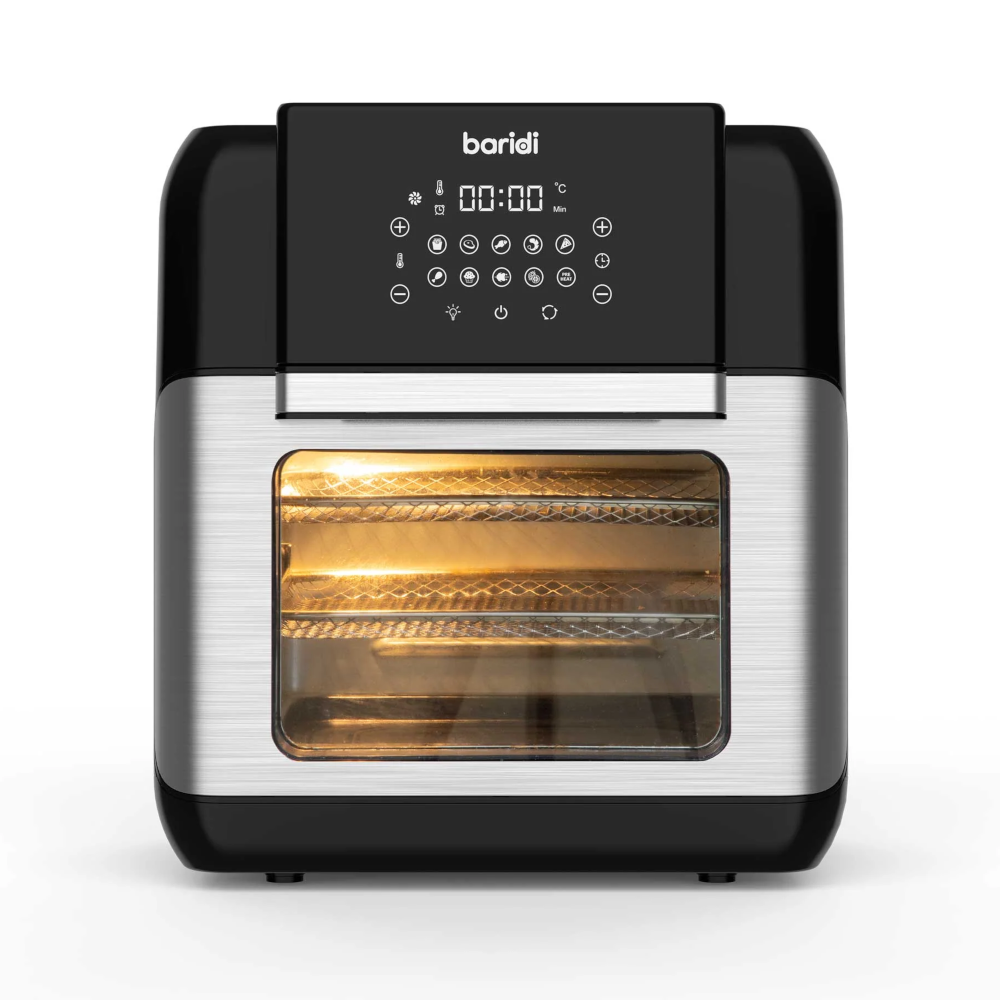 Baridi DH170 Air Fryer and Rotisserie Combi with Touch Controls, 12 Litre Capacity, 10 Preset Functions, Black Silver