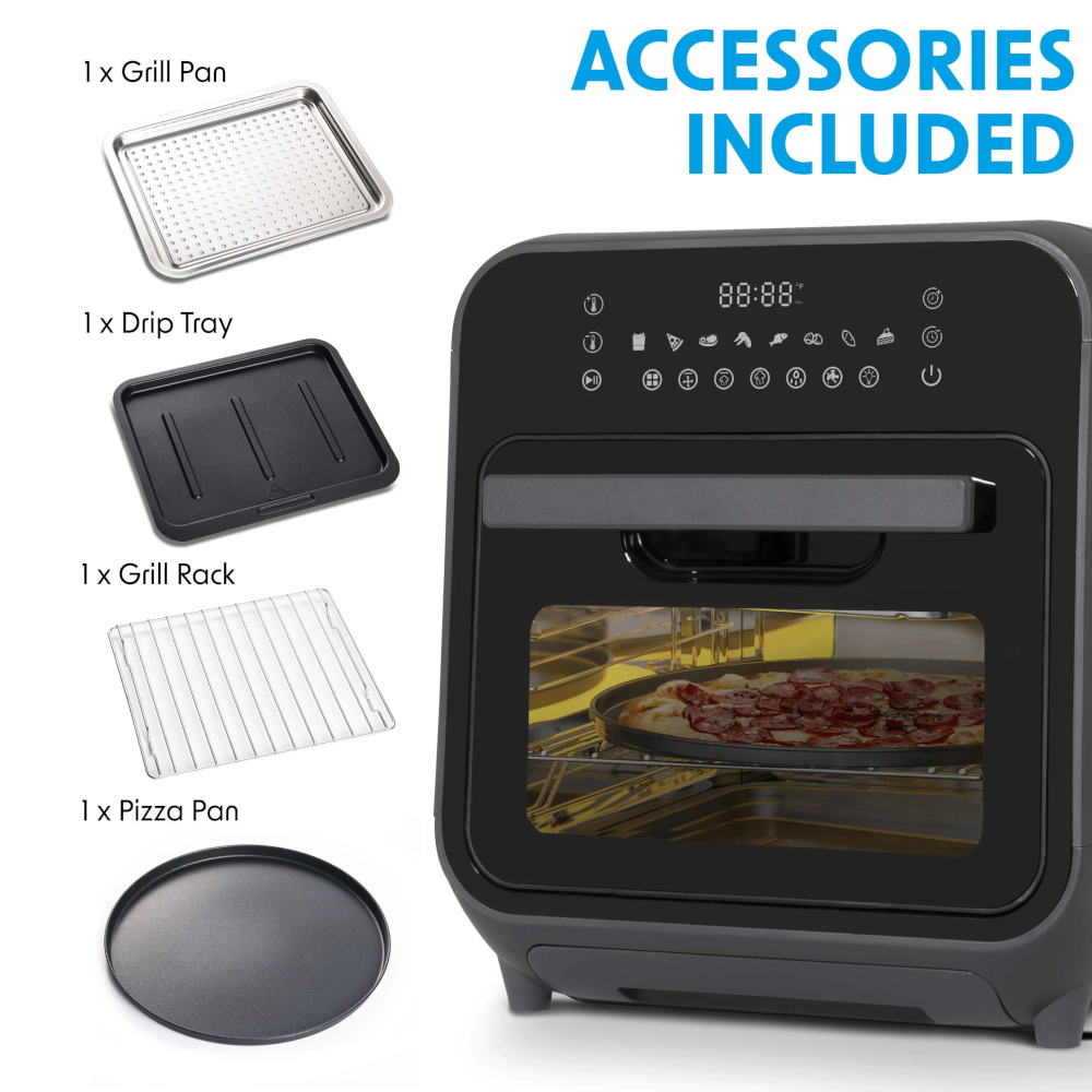 Baridi DH171 Steam Air Fryer Oven Cooker Combi with Touch Controls, 15 Litre Capacity, 8 Preset Functions, Black