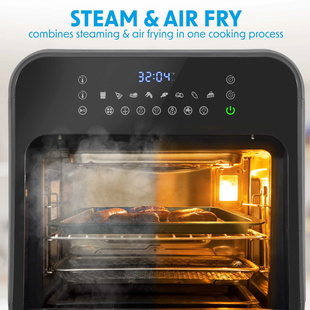 Baridi DH171 Steam Air Fryer Oven Cooker Combi with Touch Controls, 15 Litre Capacity, 8 Preset Functions, Black