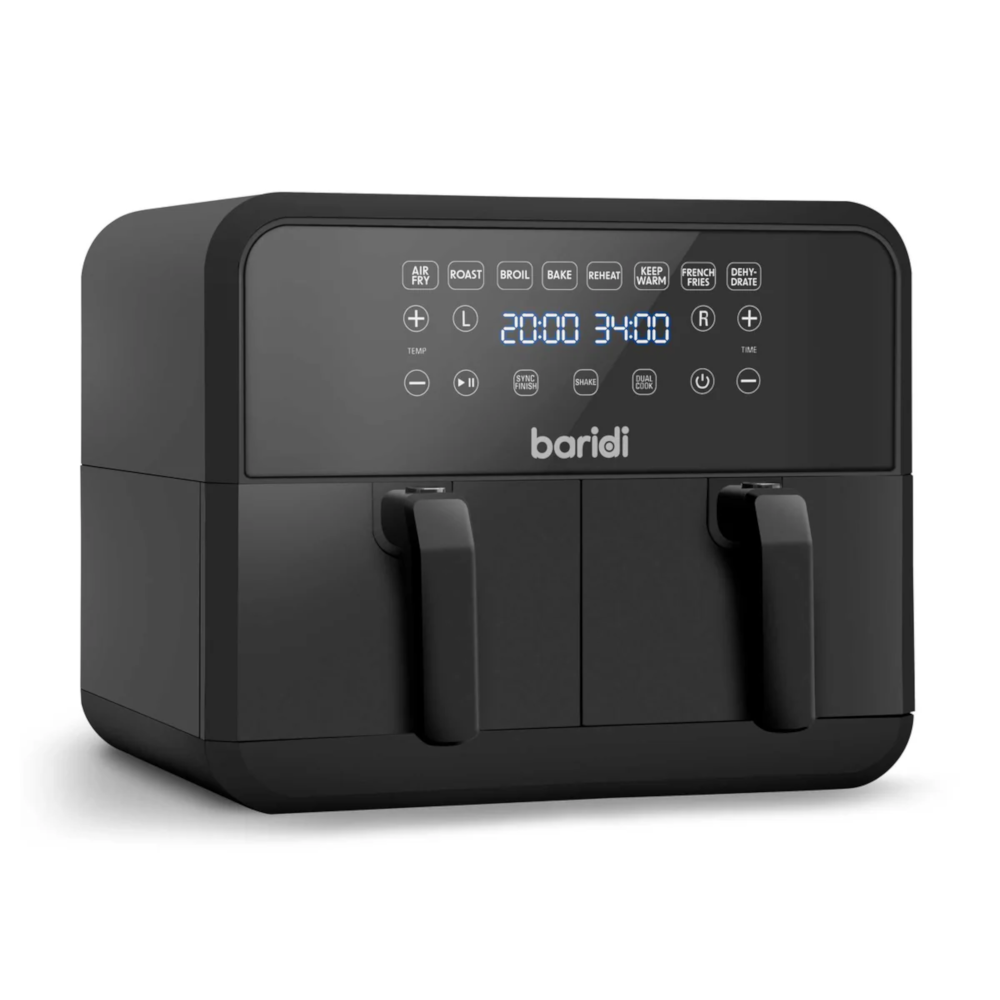 Baridi DH172 Dual Zone Air Fryer with Digital Controls, 8 Litre Capacity, 8 Preset Functions, Black