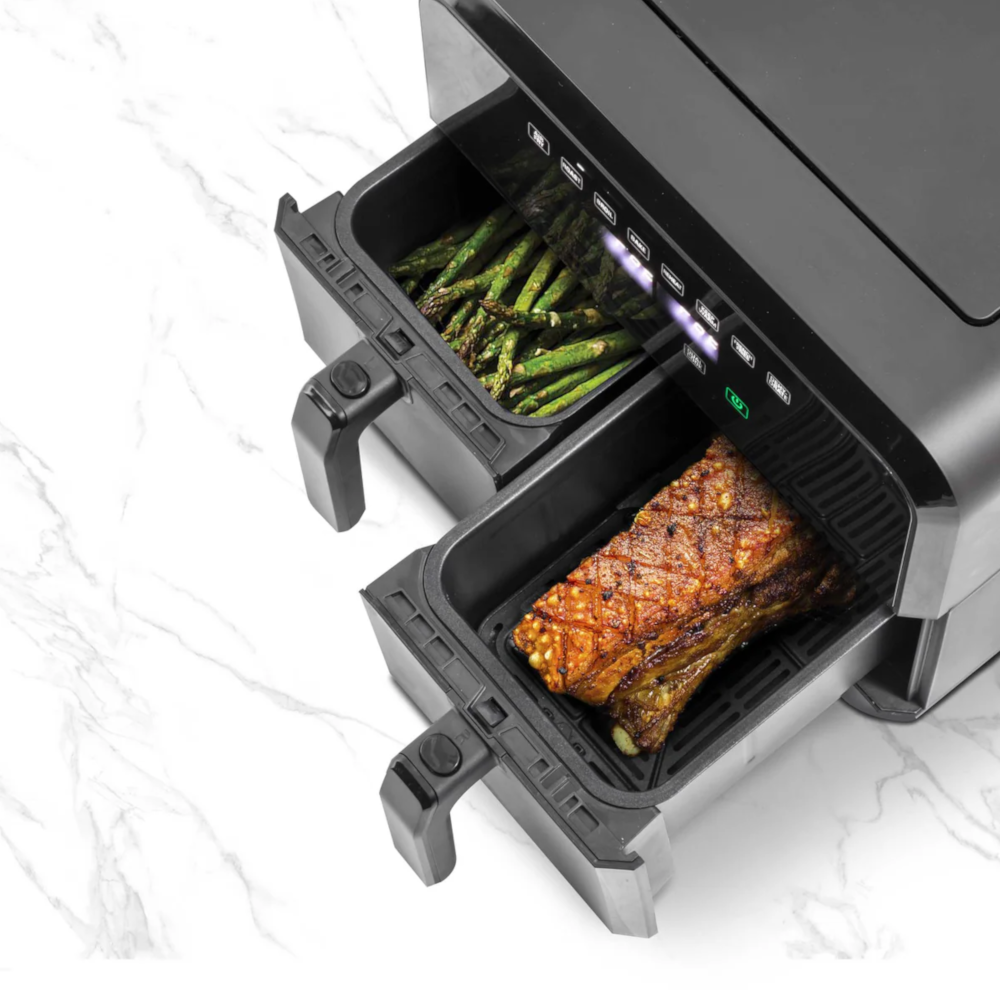 Baridi DH172 Dual Zone Air Fryer with Digital Controls, 8 Litre Capacity, 8 Preset Functions, Black