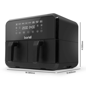 Baridi DH172 Dual Zone Air Fryer with Digital Controls, 8 Litre Capacity, 8 Preset Functions, Black