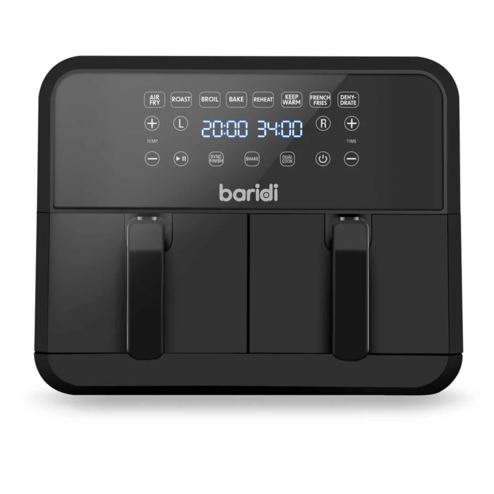 Baridi DH172 Dual Zone Air Fryer with Digital Controls, 8 Litre Capacity, 8 Preset Functions, Black