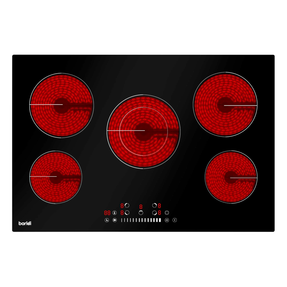 Baridi DH175 Built In Electric Integrated Ceramic Cooker Hob with 5 Cooking Zones 77cm, Black Glass