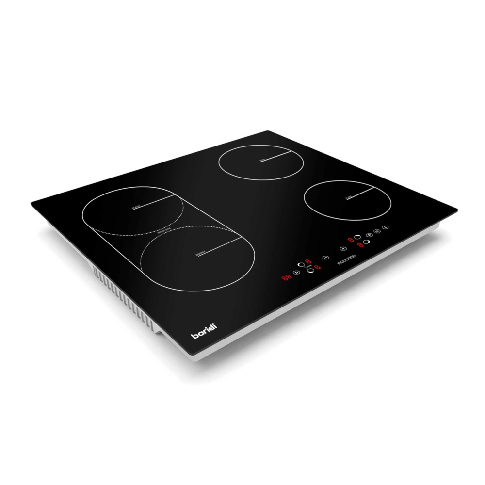 Baridi DH178 Built-in Electric Integrated Bridge Zone Induction Cooker Hob with 4 Cooking Zones 60cm, Touch Control, Timer, 2800W, Black Glass