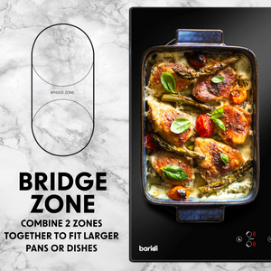 Baridi DH178 Built-in Electric Integrated Bridge Zone Induction Cooker Hob with 4 Cooking Zones 60cm, Touch Control, Timer, 2800W, Black Glass
