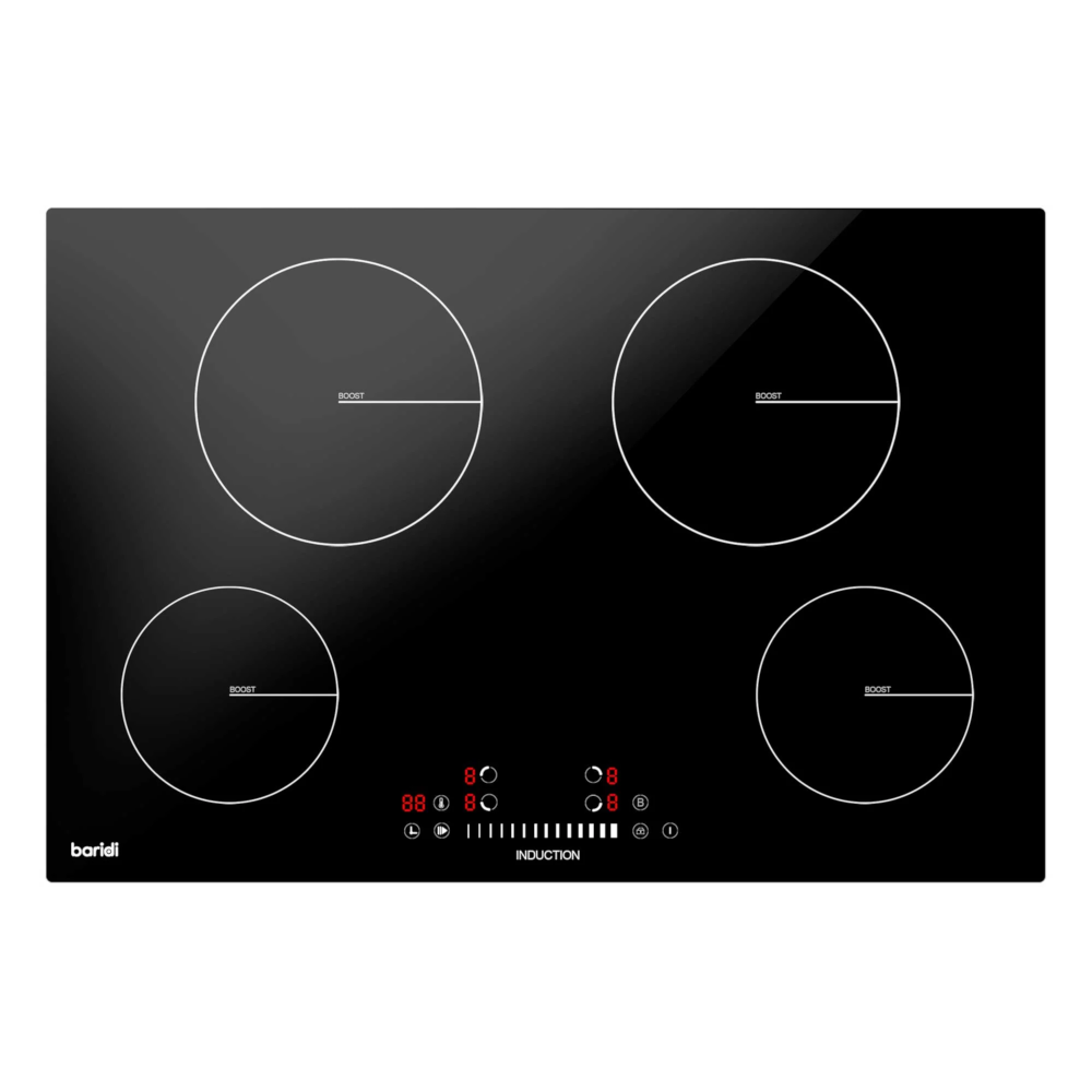 Baridi DH179 Built-in Electric Integrated Induction Cooker Hob with 4 Cooking Zones 77cm, Touch Control, Timer, 7200W, Black Glass
