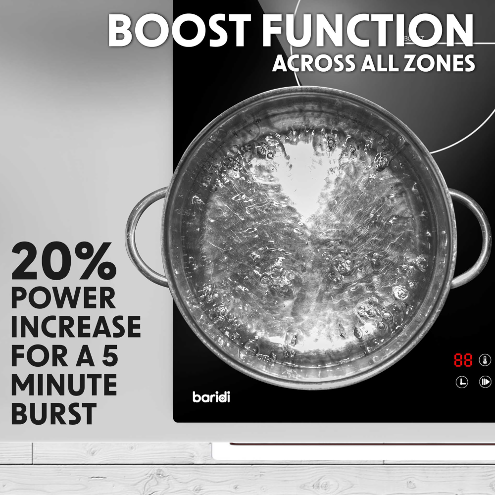 Baridi DH180 Built-in Electric Integrated Induction Cooker Hob with 5 Cooking Zones 90cm, Touch Control, Timer, 9300W, Black Glass