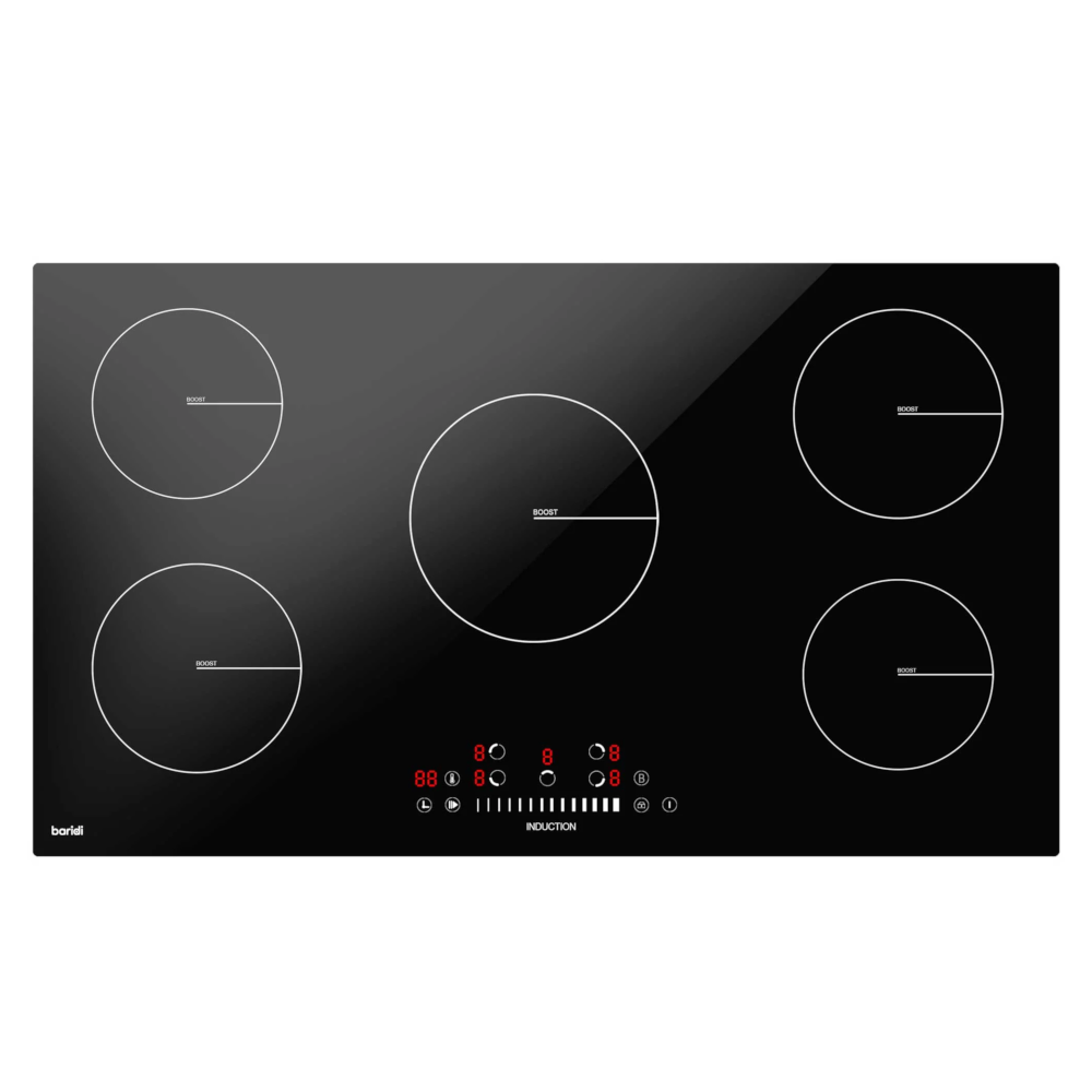 Baridi DH180 Built-in Electric Integrated Induction Cooker Hob with 5 Cooking Zones 90cm, Touch Control, Timer, 9300W, Black Glass