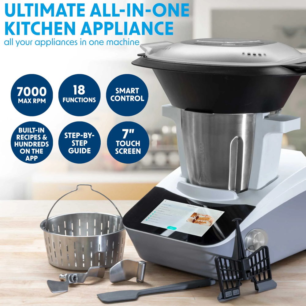 Baridi DH189 Smart Thermal Cooker with 18 Preset Functions, 7" Touch Screen, App Guided Recipes, 3 Litre Capacity, White