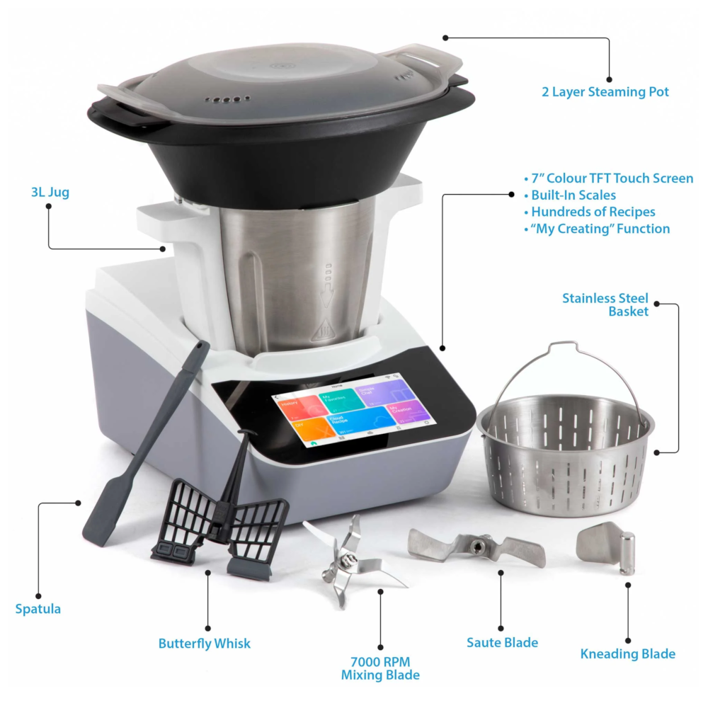 Baridi DH189 Smart Thermal Cooker with 18 Preset Functions, 7" Touch Screen, App Guided Recipes, 3 Litre Capacity, White
