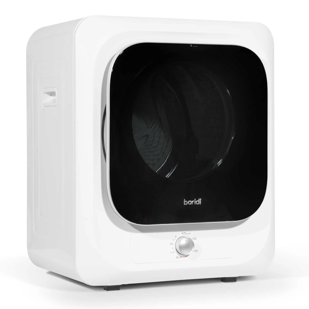 Baridi DH192 Portable Table Counter Top Mini Tumble Dryer, 2.5kg Drum Capacity, 5 Functions, Mechanical Controls, White