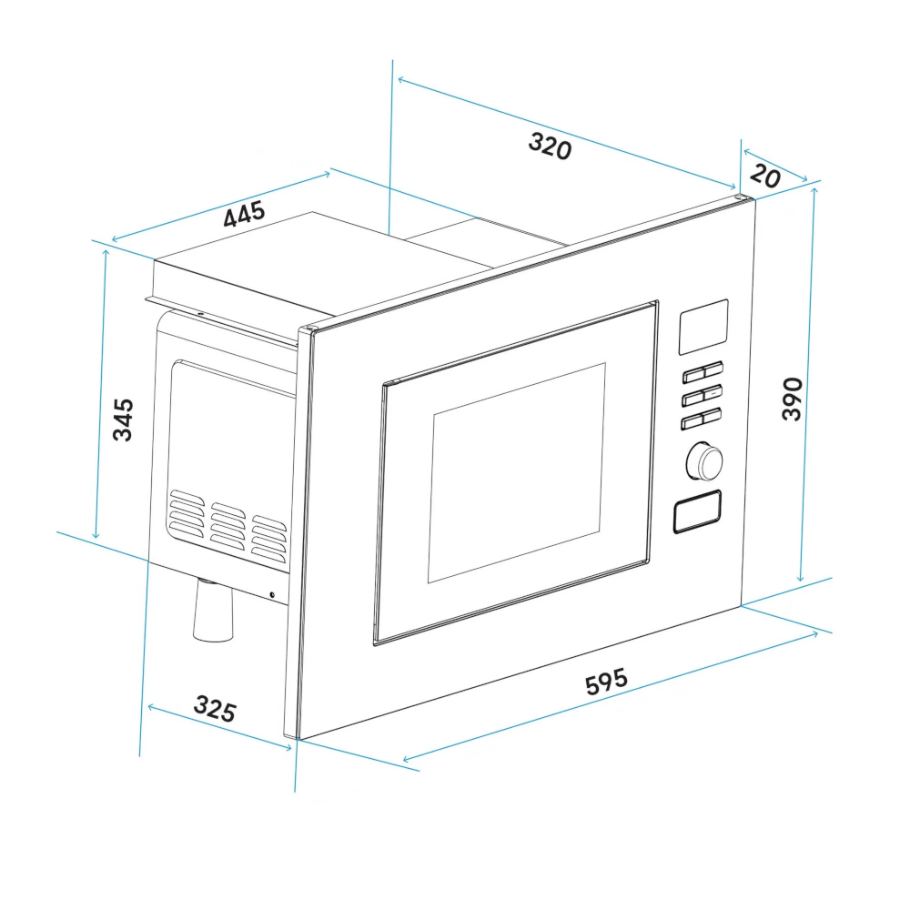 Baridi DH196 Built-in Integrated Electric Microwave Cooking Oven, 20 Litre Capacity, 800W, Stainless Steel