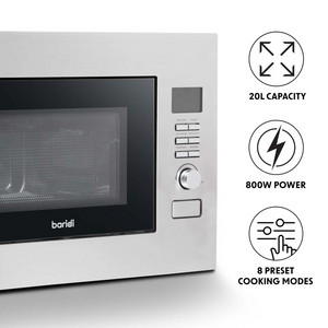 Baridi DH196 Built-in Integrated Electric Microwave Cooking Oven, 20 Litre Capacity, 800W, Stainless Steel
