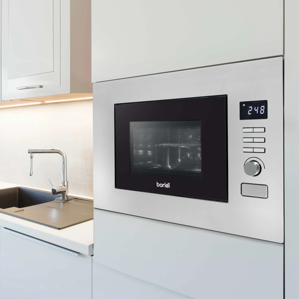 Baridi DH196 Built-in Integrated Electric Microwave Cooking Oven, 20 Litre Capacity, 800W, Stainless Steel