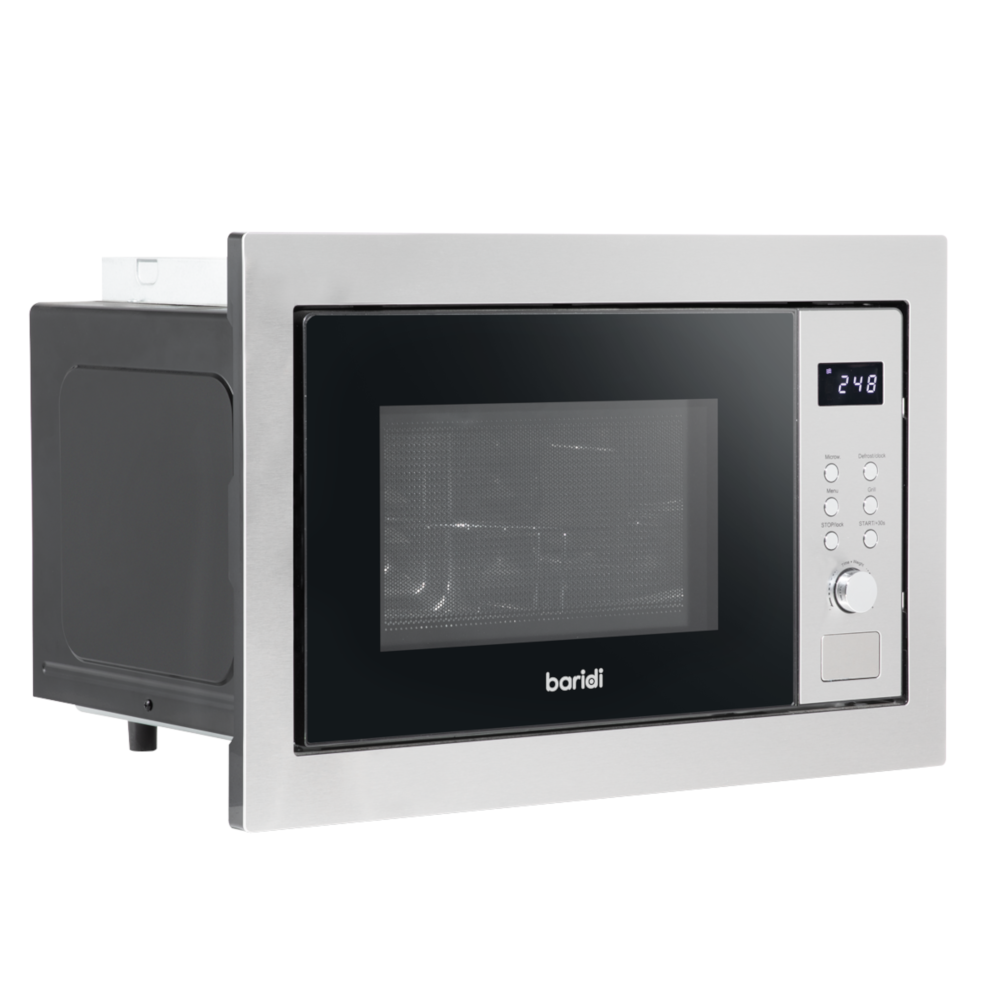 Baridi DH197 Built-in Integrated Electric Microwave Cooking Oven with Grill, 25 Litre Capacity, 900W, Stainless Steel