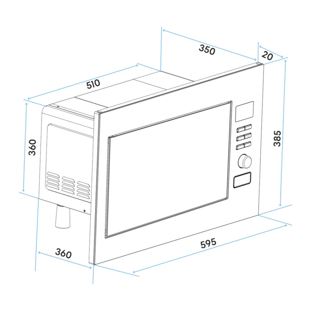 Baridi DH197 Built-in Integrated Electric Microwave Cooking Oven with Grill, 25 Litre Capacity, 900W, Stainless Steel