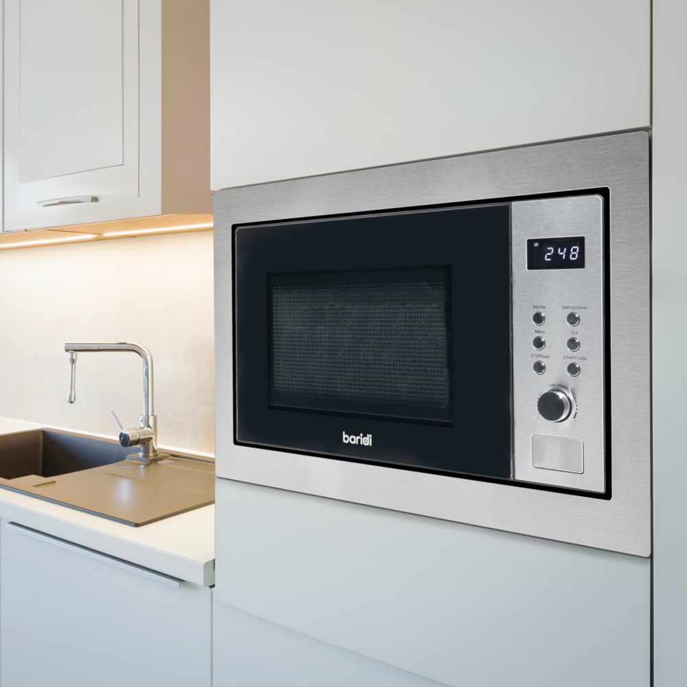 Baridi DH197 Built-in Integrated Electric Microwave Cooking Oven with Grill, 25 Litre Capacity, 900W, Stainless Steel