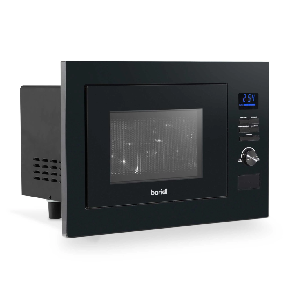 Baridi DH198 Built-in Integrated Electric Microwave Cooking Oven with Grill, 25 Litre Capacity, 900W, Black
