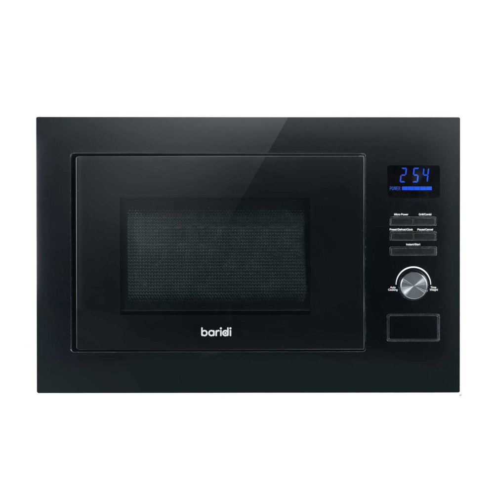 Baridi DH198 Built-in Integrated Electric Microwave Cooking Oven with Grill, 25 Litre Capacity, 900W, Black