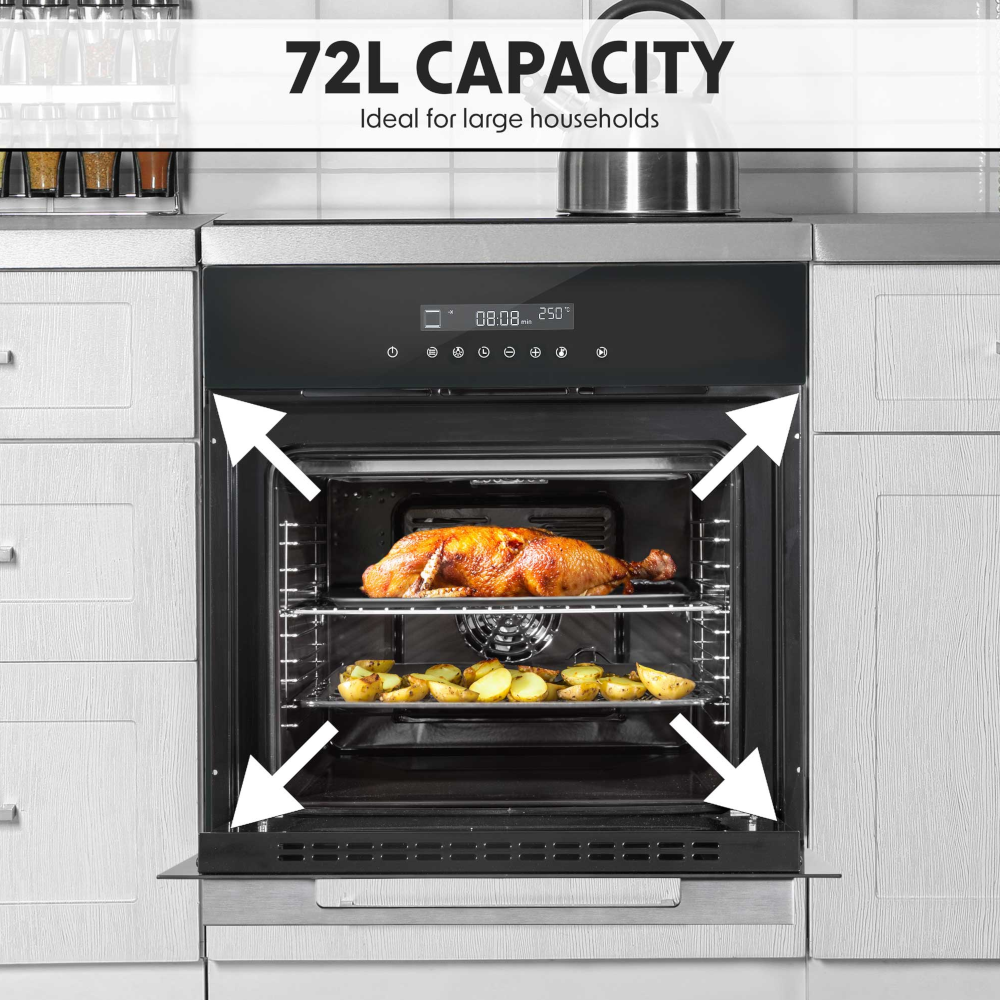 Baridi DH199 DH200 Built-In Fan Assisted Integrated Single Electric Oven 60cm, 72 Litre Capacity, 10 Functions
