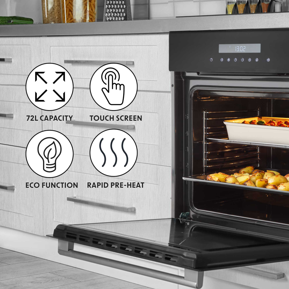 Baridi DH199 DH200 Built-In Fan Assisted Integrated Single Electric Oven 60cm, 72 Litre Capacity, 10 Functions