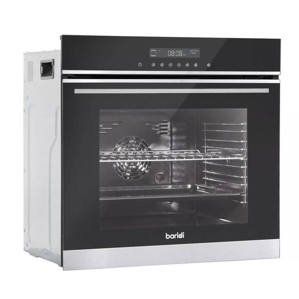 Baridi DH200 Built-In Fan Assisted Integrated Single Electric Oven 60cm, 72 Litre Capacity, 10 Functions, Black/Stainless Steel