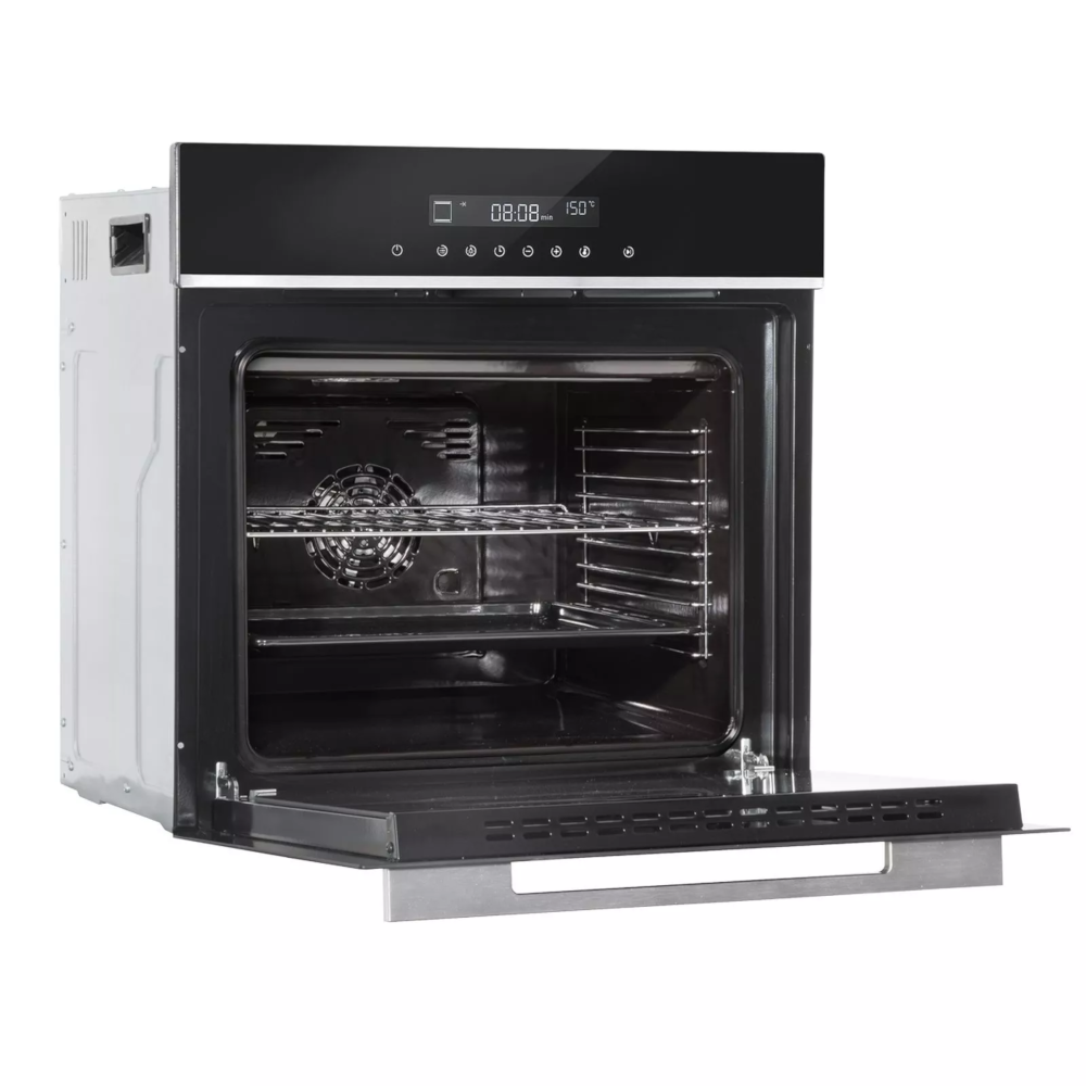 Baridi DH200 Built-In Fan Assisted Integrated Single Electric Oven 60cm, 72 Litre Capacity, 10 Functions, Black/Stainless Steel