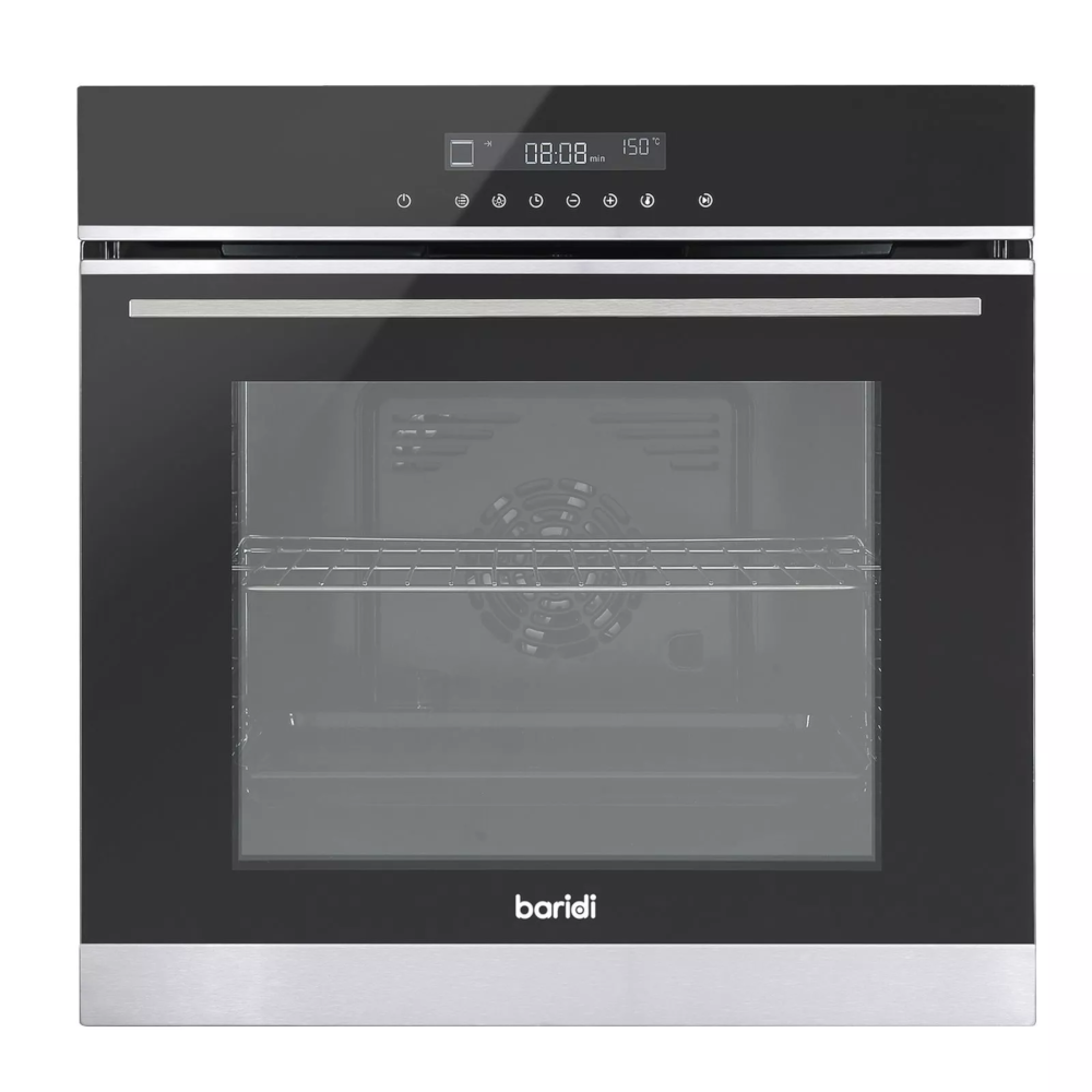 Baridi DH200 Built-In Fan Assisted Integrated Single Electric Oven 60cm, 72 Litre Capacity, 10 Functions, Black/Stainless Steel