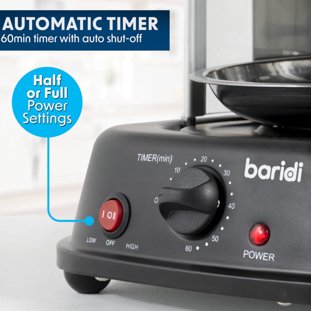 Baridi DH216 Vertical 360° Rotating Rotisserie Smokeless Grill Cooker, 21 Litre Capacity, 1500W, Black