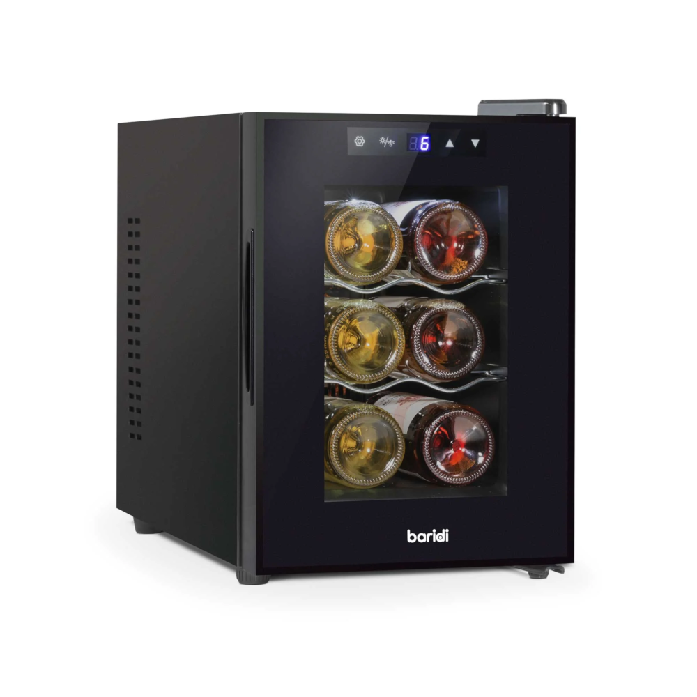 Baridi DH217 Table Top Freestanding Wine Cooler Fridge with Digital Touchscreen Controls, LED Light, 6 Bottle Capacity, Black