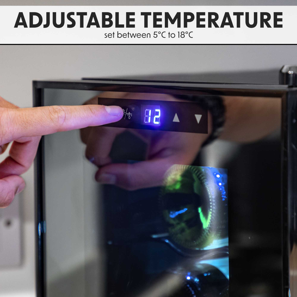 Baridi DH217 Table Top Freestanding Wine Cooler Fridge with Digital Touchscreen Controls, LED Light, 6 Bottle Capacity, Black