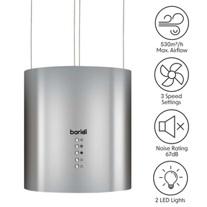 Baridi DH220 Pendant Style Island Electric Cooker Extractor Hood with Carbon Filters 35cm, LED Light, Stainless Steel
