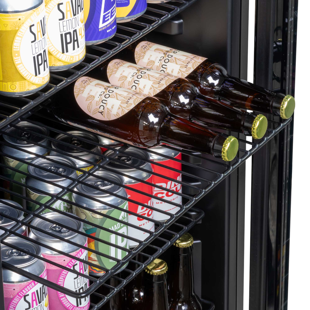 Baridi DH223 Under Counter Drinks, Beer and Wine Cooler Fridge with LED Light, 115 Litre Capacity, Black