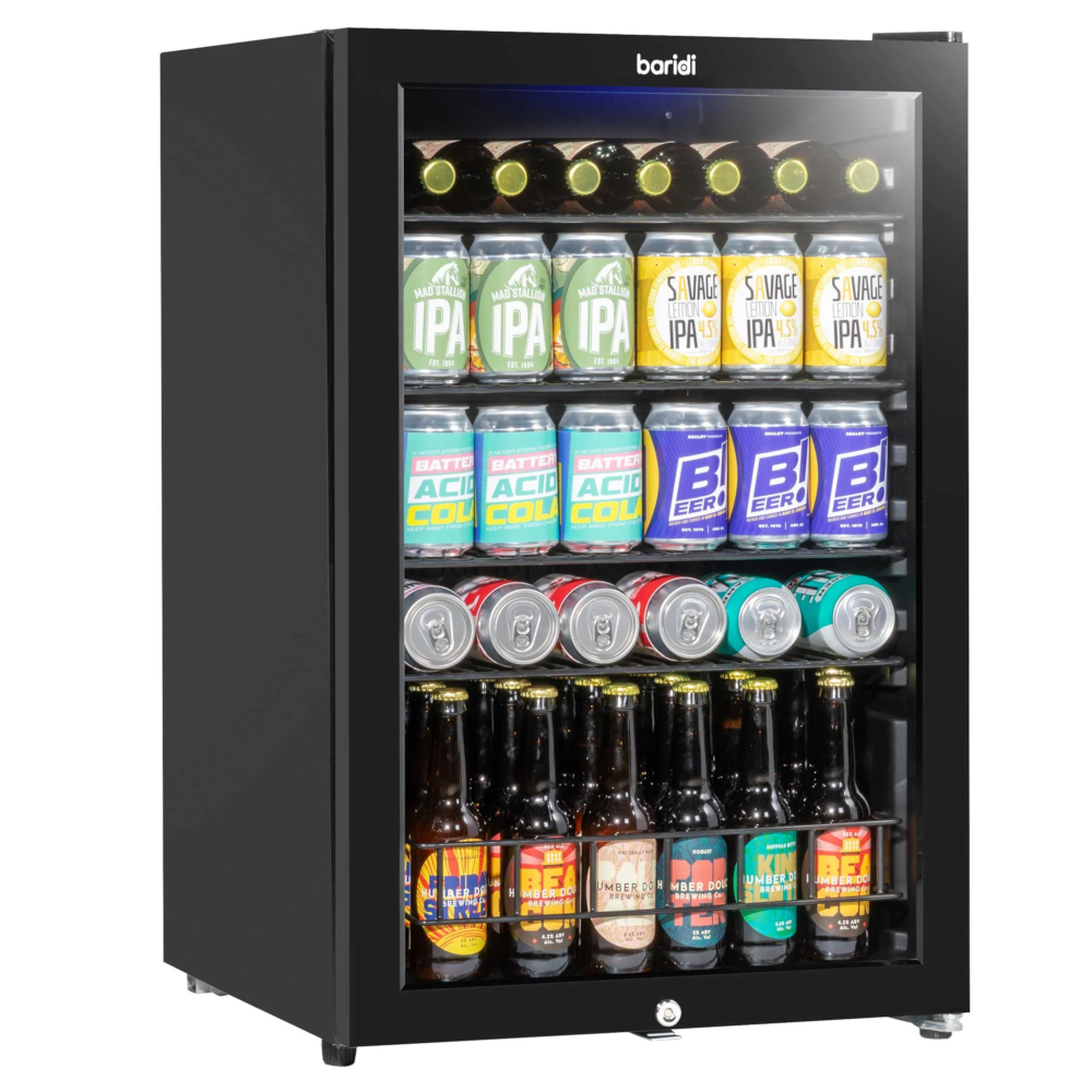 Baridi DH223 Under Counter Drinks, Beer and Wine Cooler Fridge with LED Light, 115 Litre Capacity, Black