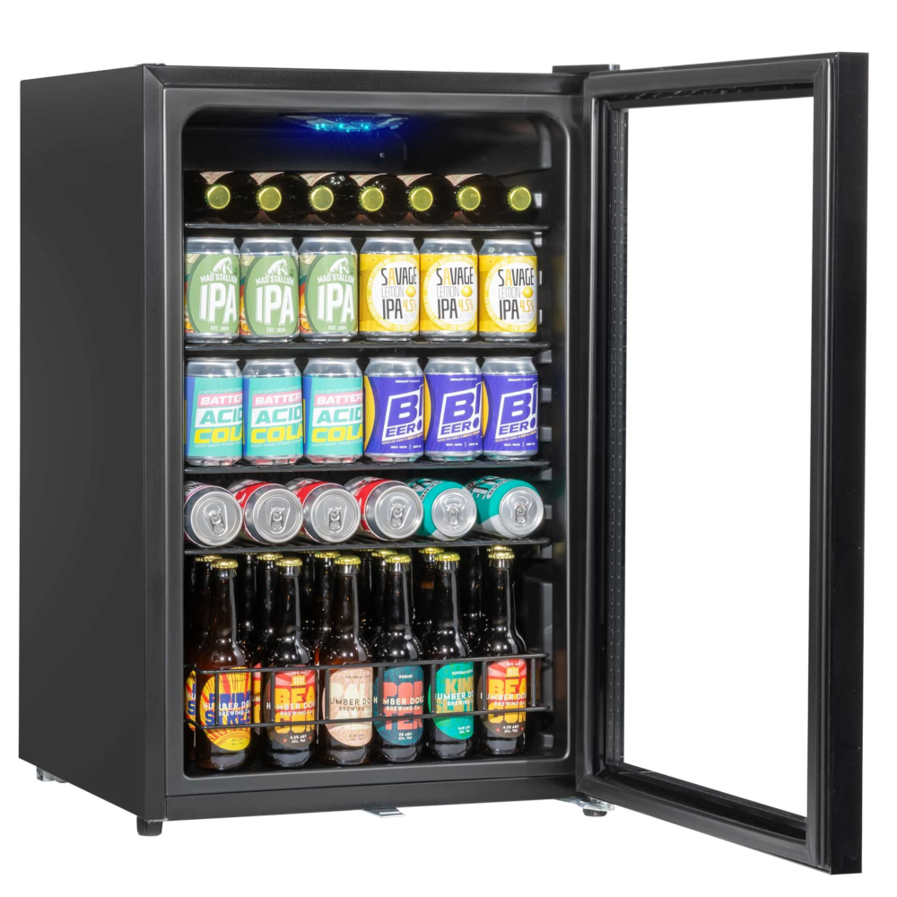Baridi DH223 Under Counter Drinks, Beer and Wine Cooler Fridge with LED Light, 115 Litre Capacity, Black