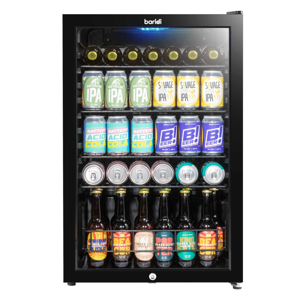 Baridi DH223 Under Counter Drinks, Beer and Wine Cooler Fridge with LED Light, 115 Litre Capacity, Black