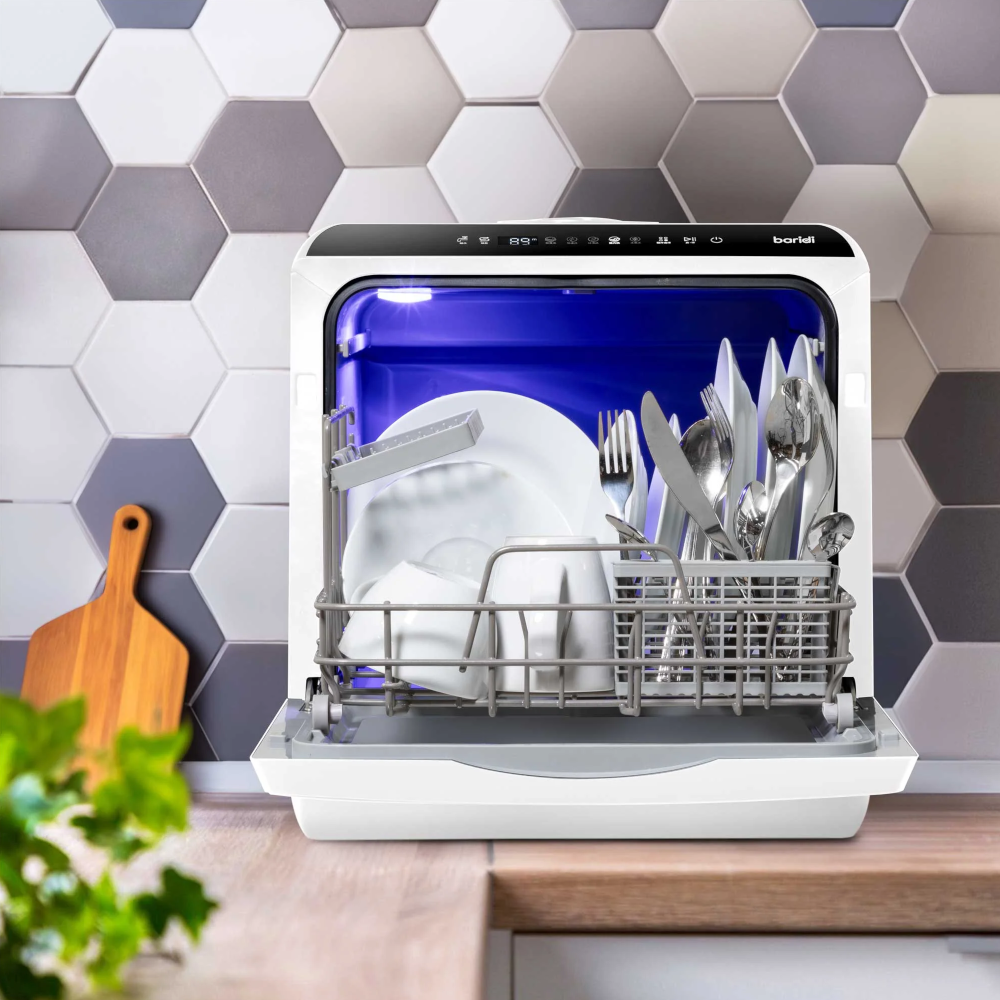 Baridi DH224A Mini Portable Tabletop Counter Dishwasher, 5 Litre Capacity, 2-4 Place Settings, 5 Programmes, White