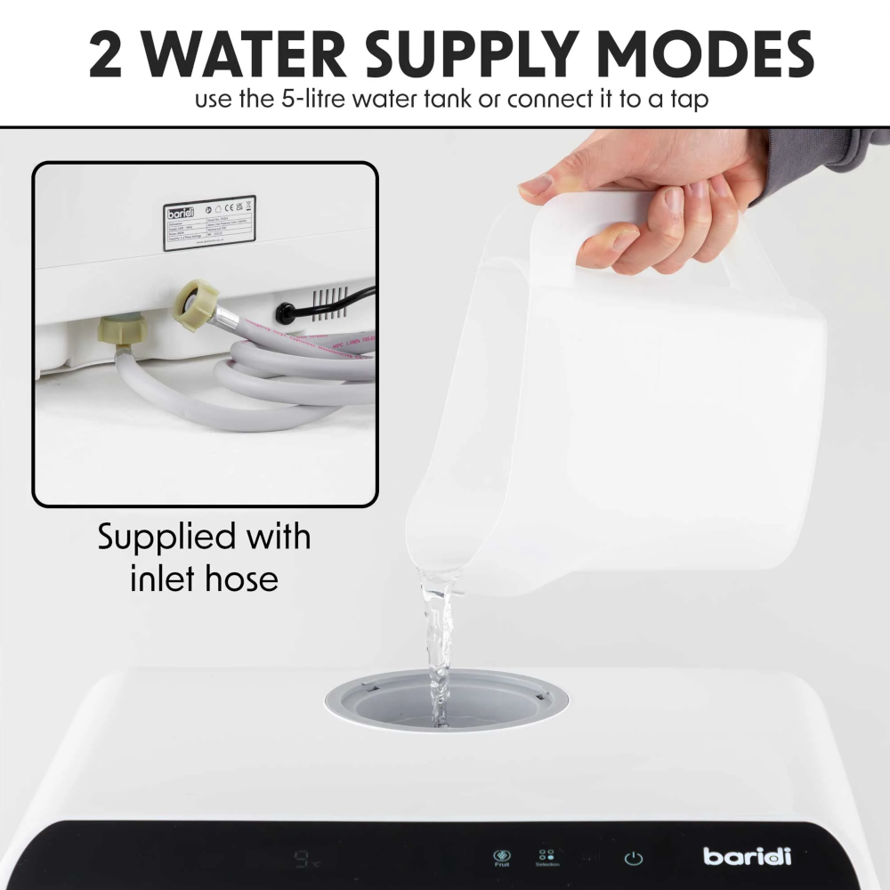 Baridi DH224A Mini Portable Tabletop Counter Dishwasher, 5 Litre Capacity, 2-4 Place Settings, 5 Programmes, White