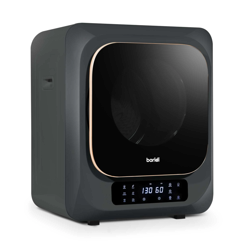 Baridi DH229 Portable Table Counter Top Mini Tumble Dryer, 2.5kg Drum Capacity, 6 Functions, Digital Controls, Black