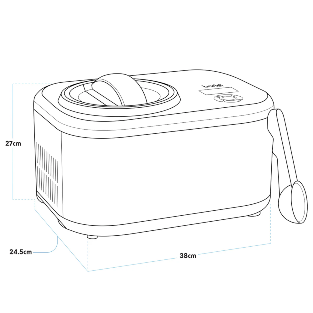 Baridi DH240 Automatic Churning Ice Cream Maker Machine with Fast Freeze Compressor Cooling, 1.5 Litre Capacity, Black