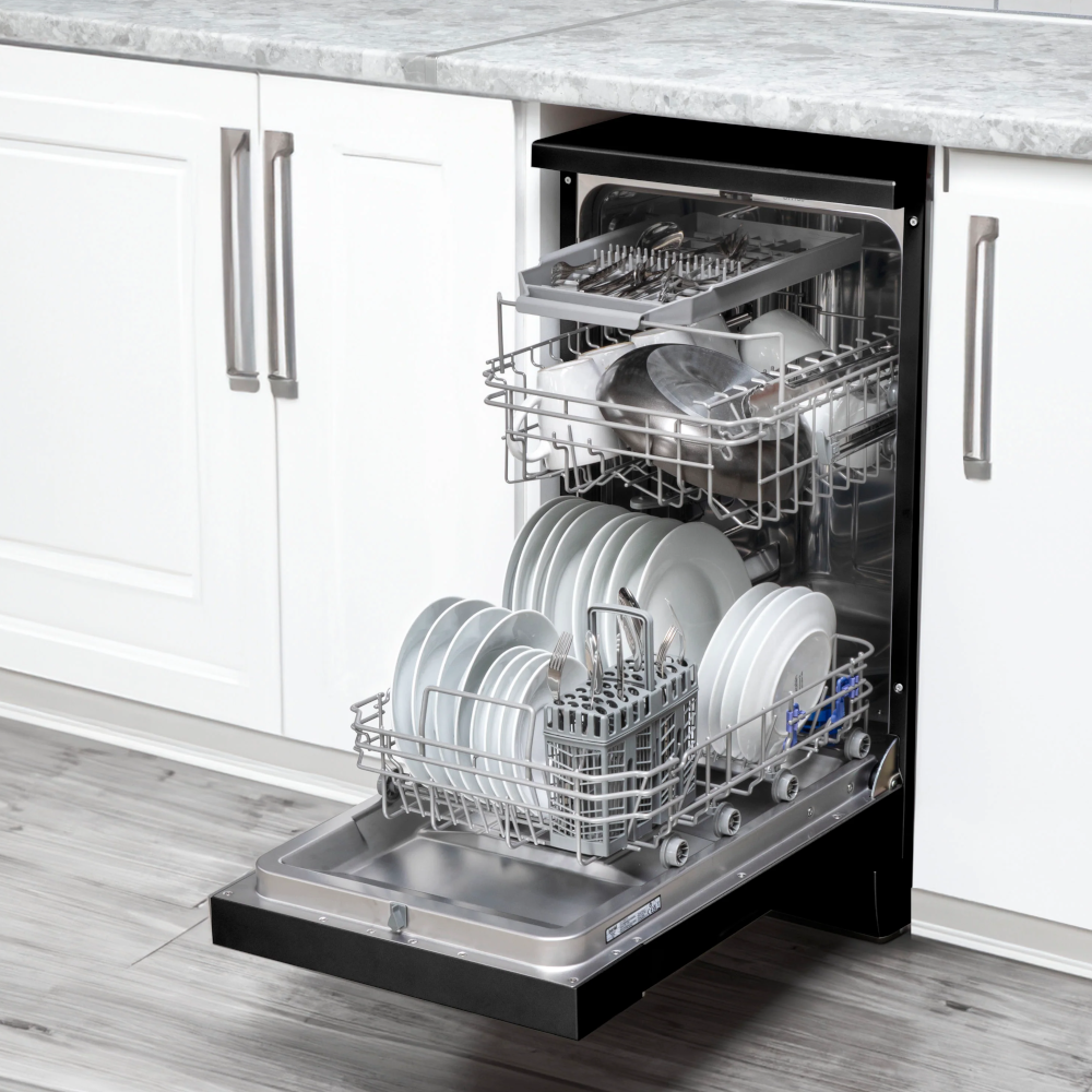 Baridi DH267 Slimline Freestanding Dishwasher 45cm, 10 Place Settings, 8 Programmes, Black