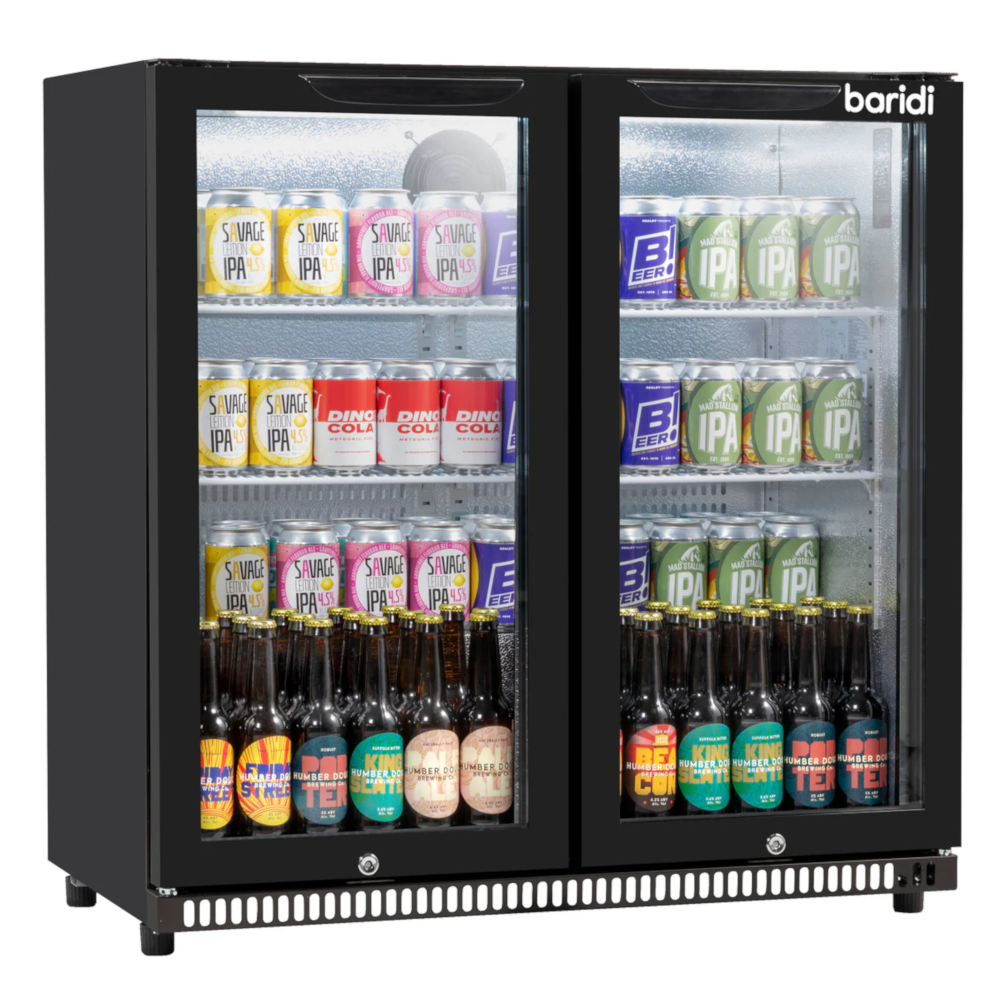 Baridi DH272 Back Bar Beer Drinks Fridge with Hinged Double Door, 190 Litre/262 Cans Capacity, Black