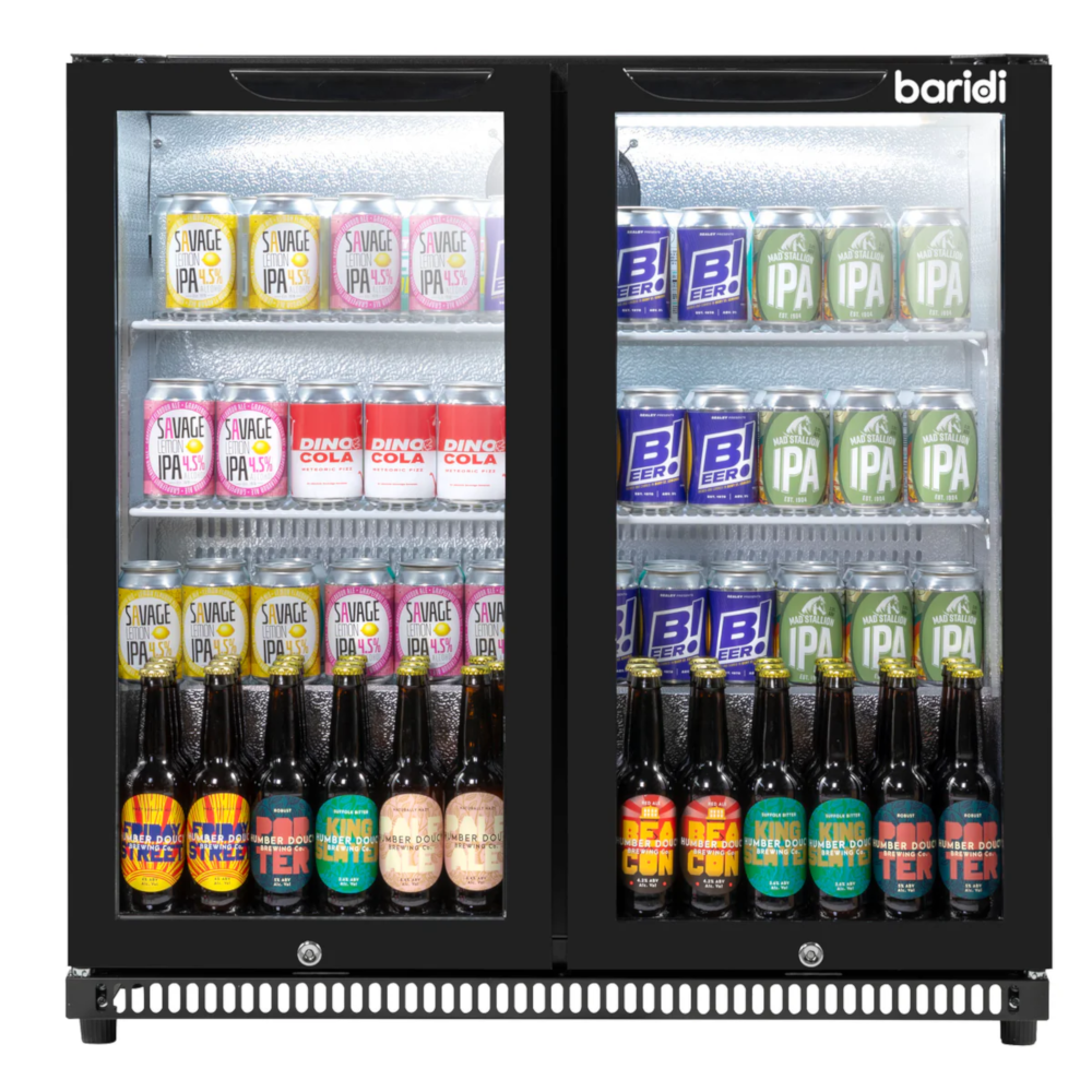 Baridi DH272 Back Bar Beer Drinks Fridge with Hinged Double Door, 190 Litre/262 Cans Capacity, Black